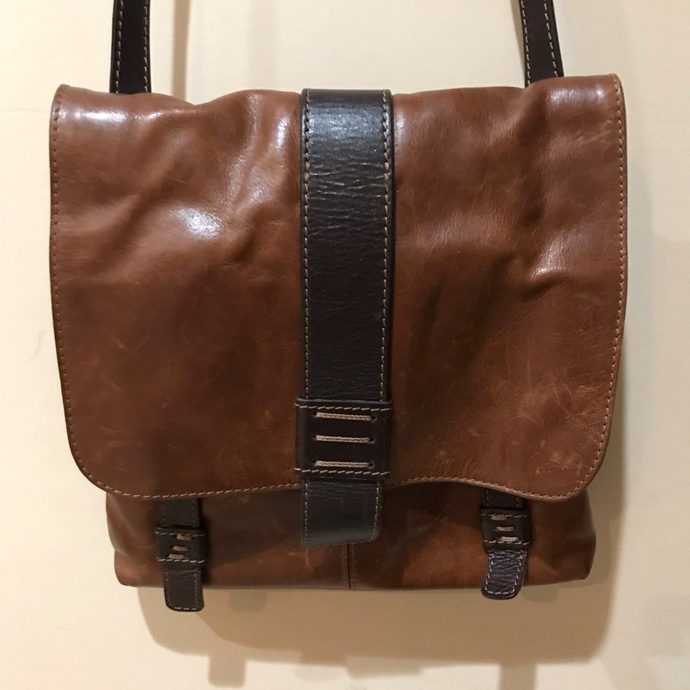 Nino BOSSI Leather Crossbody Messenger Bag Cognac
